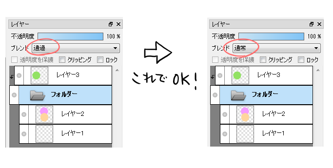 通過レイヤーと通常レイヤーの違い イラストtips集 アルパカ学園