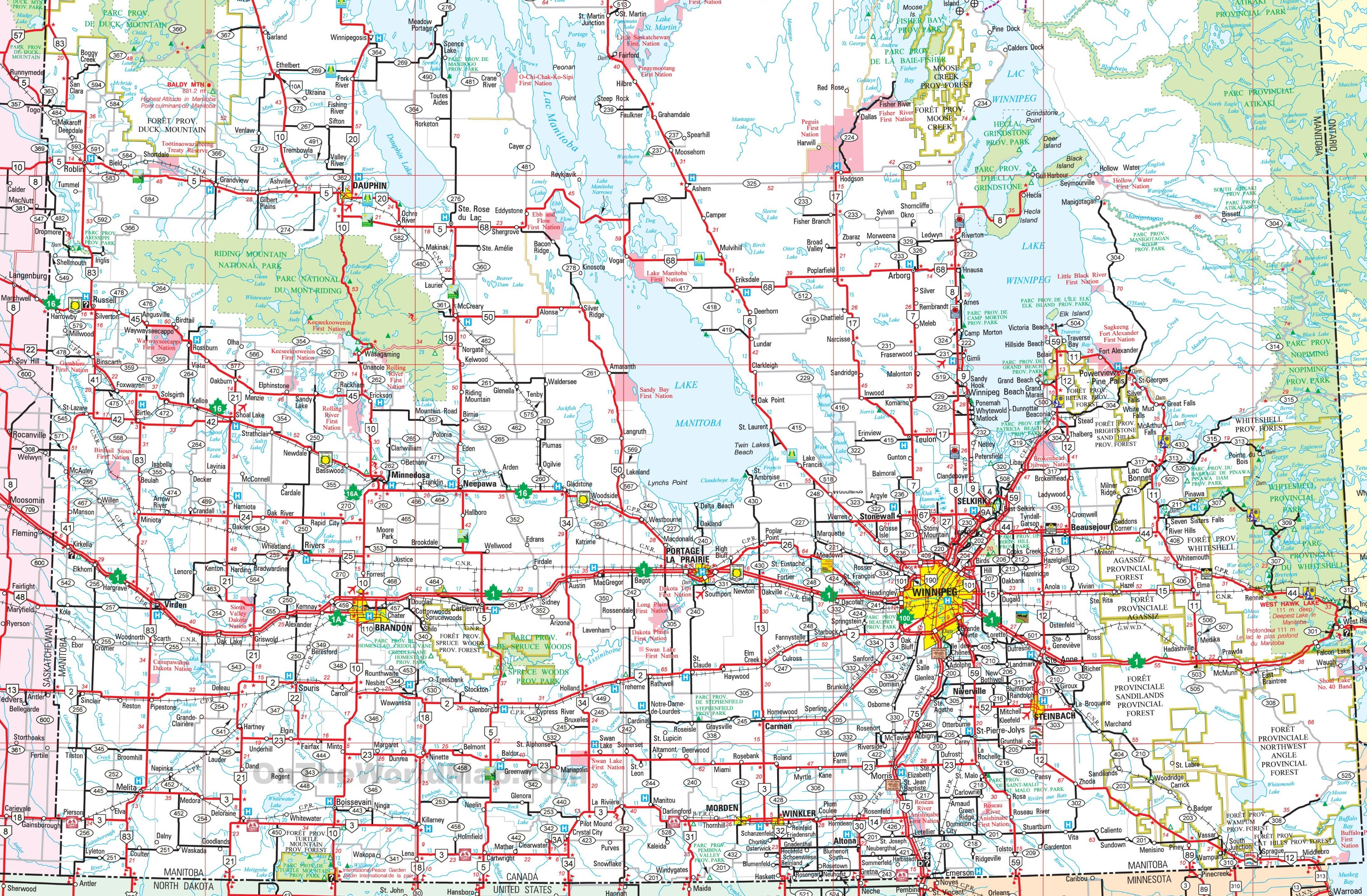 Map of Southern Manitoba\ufeff