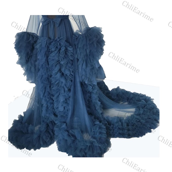 Buying Ladies Dressing Gown Perspective Sheer Long Tulle Robe Puffy Pregnancy Photoshoot
