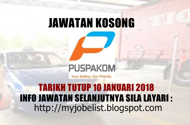 Jawatan Kosong Terkini di PUSPAKOM Sdn Bhd Januari 2018
