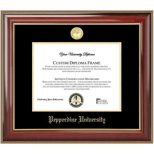 Pepperdine Waves Classic Mahogany Gold Trim Medallion Law Diploma Frame
