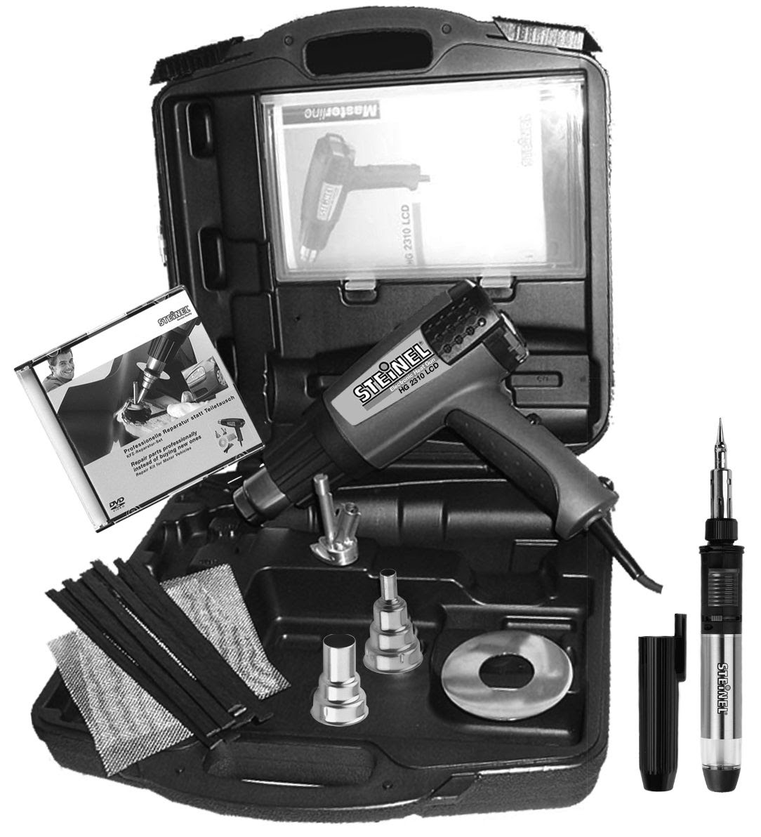 STEINELA Professional Heat Gun Deluxe Plastic Welding Kit with HG2310LCD Programmable IntelliTemp Heat Gun