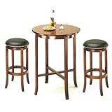 York Cherry Pub Table Set With 2 Leather Like Nailhead Swivel Bar Stools