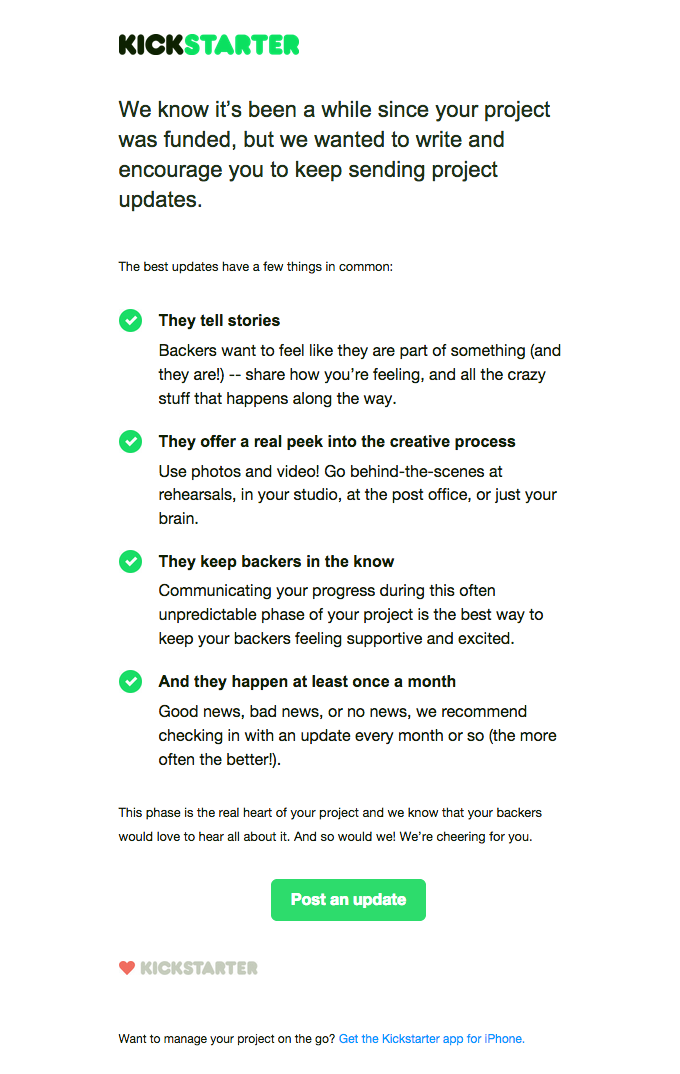 kickstarter abandoned user email