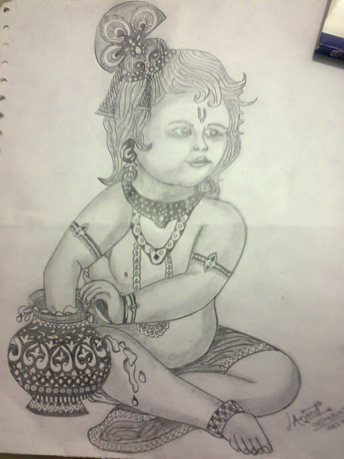 Pencil Sketch Of Lord Krishna DesiPainters.com