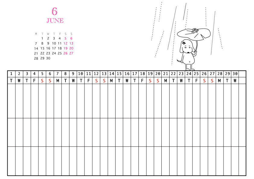 2010年めんどくさがり犬家族カレンダー6 7月 無料ダウンロード