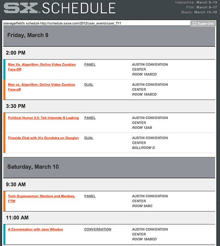 My SXSW Schedule by stevegarfield