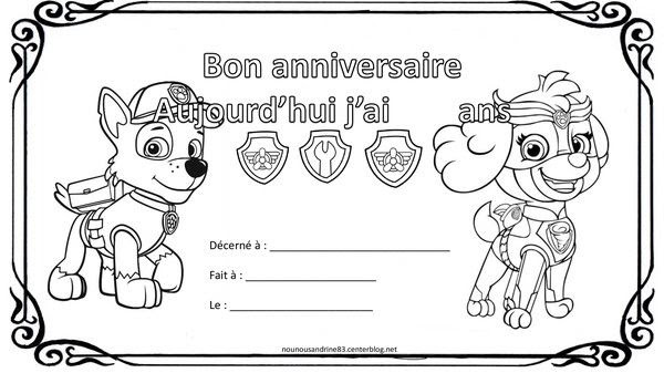 Bon Anniversaire A Colorier Pat Patrouille