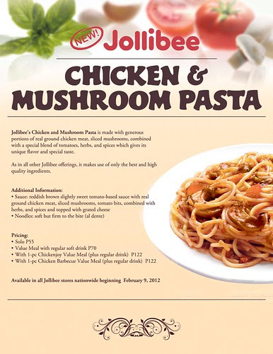Jollibee Chicken and Mushroom Pasta