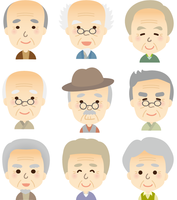 フリーイラスト 9人のおじいさんのセットでアハ体験 Gahag 著作権フリー写真 イラスト素材集