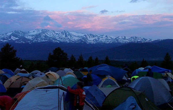 Sunrise over Mount Massive and the RtR tent city