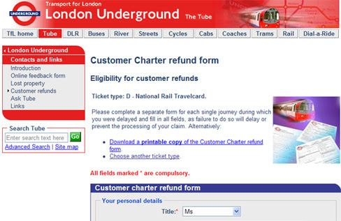 Customer Charter London Transport Refund Form