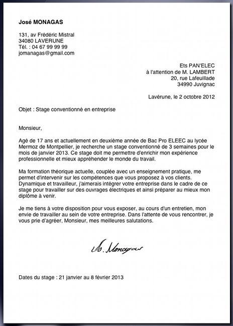 Lettre de recherche de stage - Modele de lettre type
