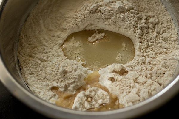 add flour to ghee - making gujiya