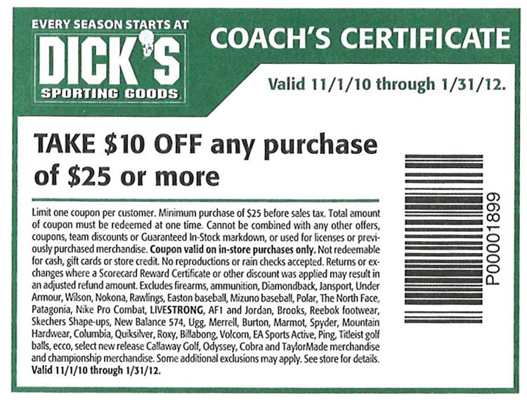 Dicks Sporting Goods coupon - $10 off $25 or more