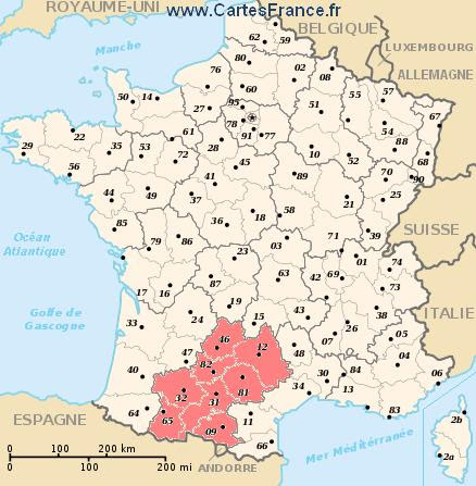 Map Of Midi Pyrenees Region France MIDI PYRENEES : map, cities and data of the region Midi Pyrénées 