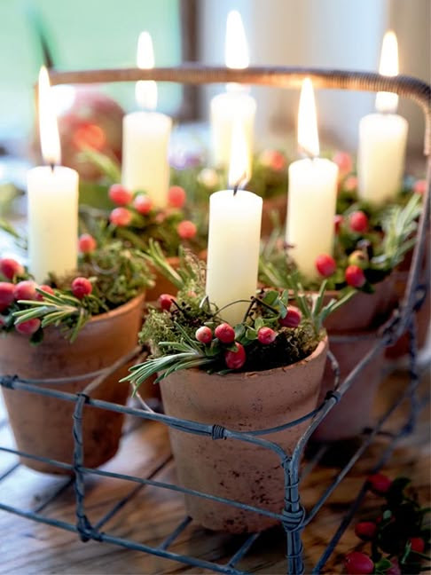 Pots with greenery and candles...