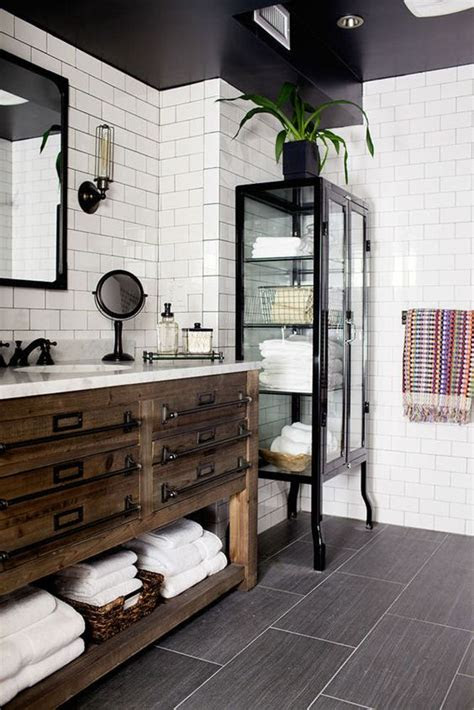 When buying a vanity unit, you can choose between a standing and a hanging model. 32 Trendy And Chic Industrial Bathroom Vanity Ideas - DigsDigs