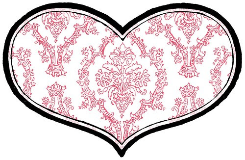 6 BRIGHT pencil damask paper HEART