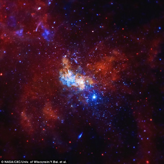 The giant black hole at the center of the Milky Way (pictured) may be producing mysterious particles called neutrinos, wisconsin researchers believe. If confirmed, this would be the first time that scientists have traced neutrinos back to a black hole.