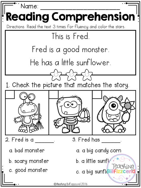  free kindergarten reading comprehension halloween edition reading