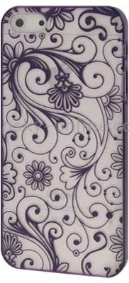 CaseMore Purple iPhone 5 Floral Vector Pattern Transparent Plastic Shell Case
