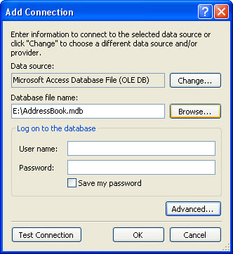Browse for a database file