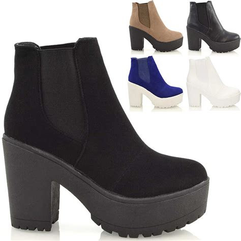 ladies chunky cleated sole platform womens block heel