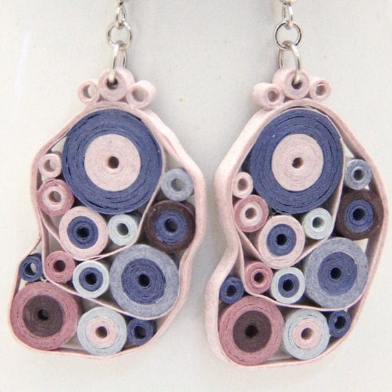 Nhật Bản viện trợ cứu trợ hồng và xanh Retro Circles giấy Quilled Bông tai