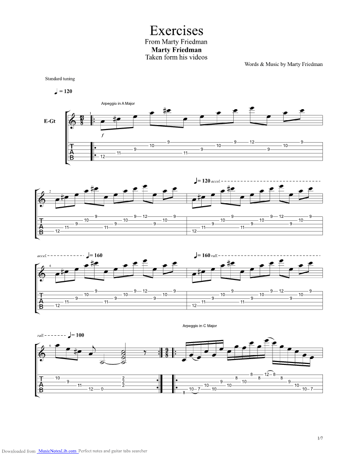 Exercises Guitar Pro Tab By Marty Friedman Musicnoteslib Com