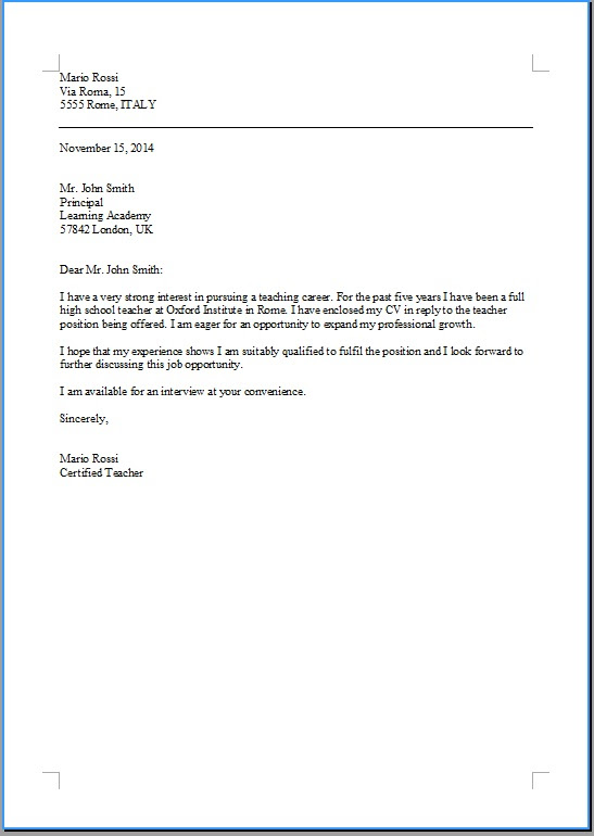 Modello Lettera Di Presentazione In Inglese