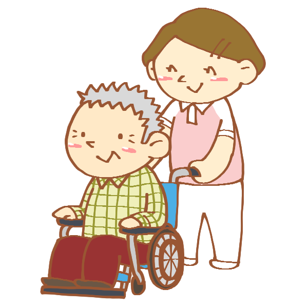 車いすを押す女性介護士のイラスト かわいいフリー素材が無料のイラストレイン