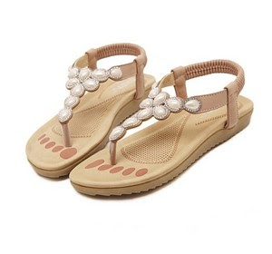 Women-Summer-Rhinestone-Beaded-Elastic-Flip-Flop-Flat-Sandals-Shoes ...
