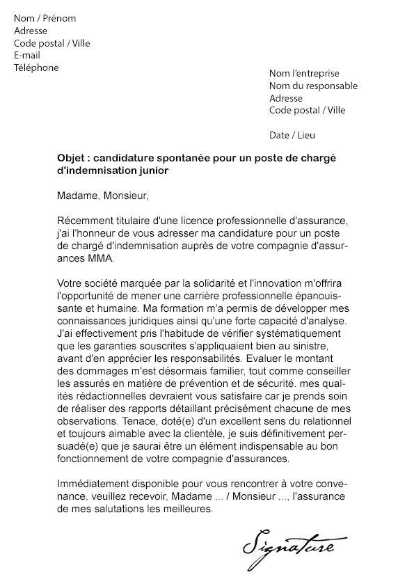Lettre de motivation MMA - Modèle de Lettre