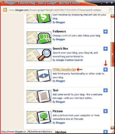 Tutorial Blog, Widget