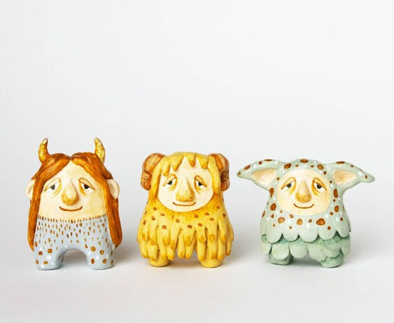 Black Friday 25 % off - Miniature monster - children's book inspired - Paper clay tiny wild thing - Ready to ship