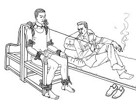 中共酷刑示意图：绑在椅子上