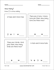1st Grade Math Test Sheets and Practice Sheets