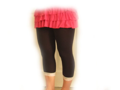 Women Black Cropped Legging Tights with Lace *One Size Fits All*
