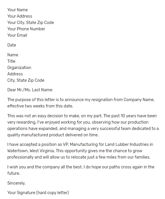 10 Best Resignation Letter Samples Format