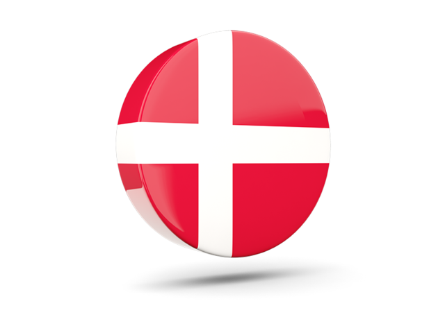 Glossy round icon 3d. Illustration of flag of Denmark