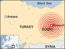 Peta lokasi gempa di Turki