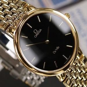 ... -SWISS-MENS-OMEGA-DEVILLE-QUARTZ-BLACK-DIAL-18K-GOLD-PLATED-WATCH