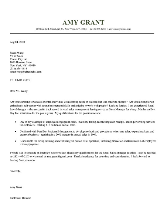 Cover letter for fashion retail sales