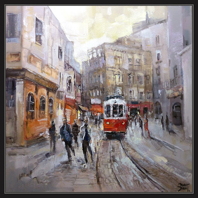 ESTAMBUL-TRANVIA-PINTURA-CALLES-PAISAJES-TURQUIA-PINTURAS-CUADROS-ARTISTA-PINTOR-ERNEST DESCALS