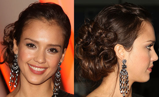 jessica alba hair updo. Spritz hair with a