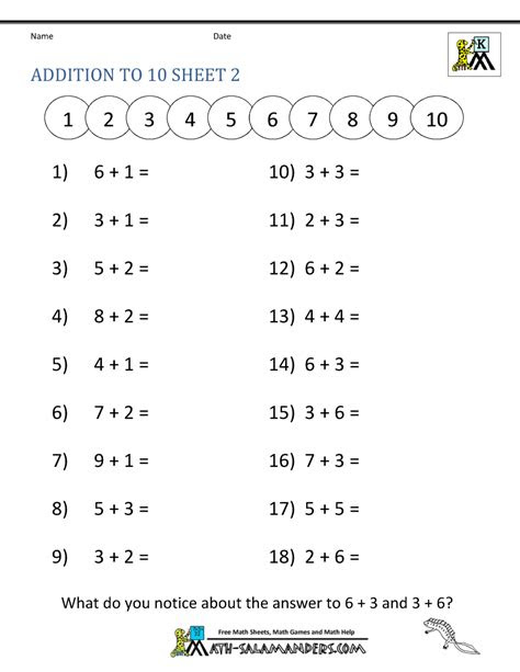  addition math worksheets for kindergarten
