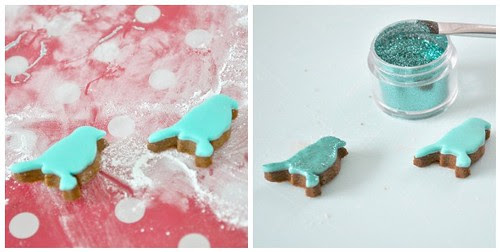Glittering iced gingerbread mini bird cookies