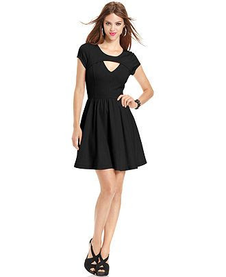 GUESS Dress, Short-Sleeve Scoop-Neck Cutout A-Line - Juniors GUESS ...