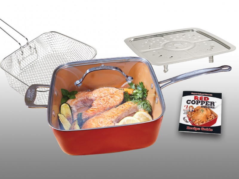 red copper cookware 12-inch square frying pan